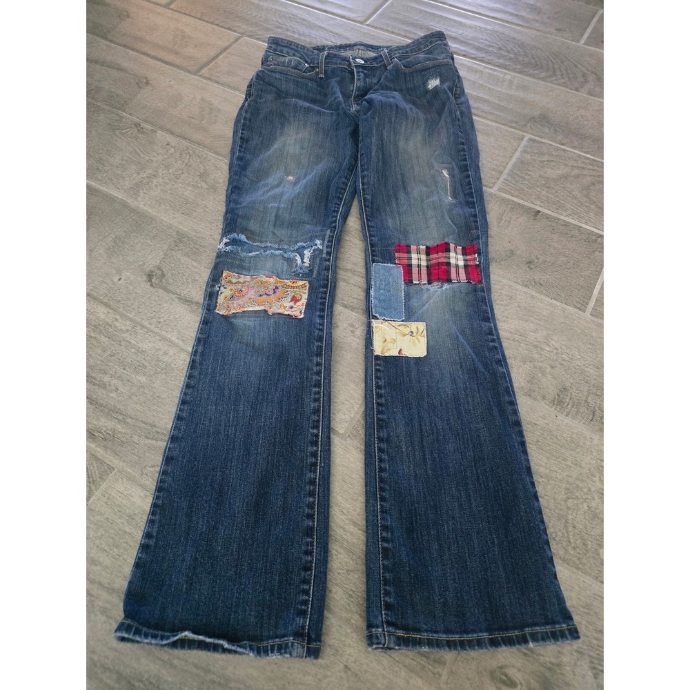 Levis Demi Curve Skinny Boot Jeans 27x32 Medium Wash Patchwork Distressed Denim